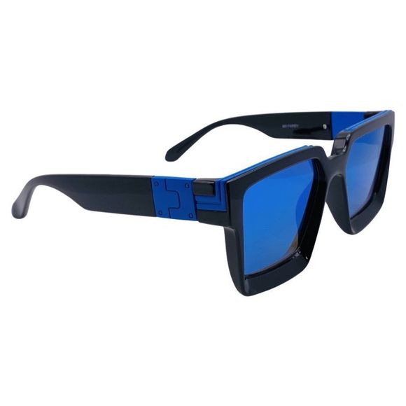 6143 | Black/Blue Square Mirrored Sunglasses - Picture 2 of 5